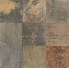 several different types of stone tiles are arranged in the same pattern as each other, including brown and gray