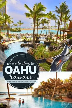 the water slide at oahuu hawaii with palm trees in the background