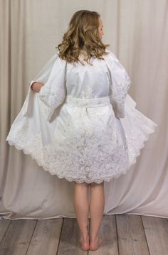 Wedding Day Robe- made from Mom's Wedding Dress – Unbox the Dress Bridal Robe Made From Wedding Dress, Bridal Robes From Wedding Dress, Robes Made From Wedding Dress, Repurposed Vintage Wedding Dress, Robe From Moms Wedding Dress, Bridal Robe From Moms Wedding Dress, Wedding Dress Into Robe, Old Wedding Dress Ideas, Repurpose Moms Wedding Dress