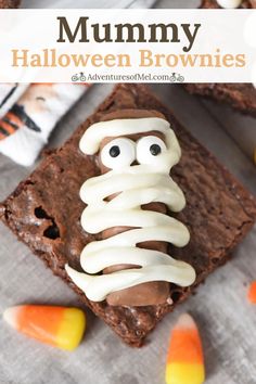 halloween brownies with white frosting and candy corn on top, in the shape of a skeleton