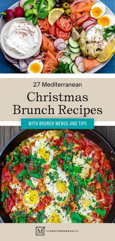 christmas brunch menu with eggs, tomatoes and cucumbers