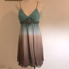 Beautiful Cocktail With Beaded Embellishments In Turquoise, Brown And Tan. Perfect For A Dinner Date! Measurements Are Approximate And Taken Laying Down. Length - 36 In P2p - 17 In Elegant Turquoise Mini Dress, Sue Wong Dresses, Fairycore Dress, Beaded Embellishments, Formal Occasion Dress, Sue Wong, Flair Dress, Beaded Cocktail Dress, Beaded Chiffon