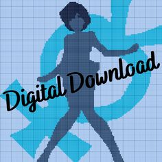 a woman walking across a blue background with the words digital downloaded on it's side