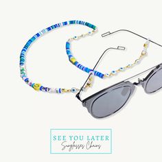 "The perfect accessory is here !  These colourful chains adapt every kind of sunglasses or glasses, you can easily remove the connectors to attach your face masks instead or make a beautiful necklace or a unique hand bag jewel ! Available in many colors and two sizes with the message \"I AM SMILING\" written on it, wearing a smile has never been so easy and you will for sure receive a lot of compliments. Thank you so much for your visit" Thanks Words, Latest Sunglasses, Glasses Chains, Sunglasses Chain, Glasses Chain, Eye Wear Glasses, Hand Bag, Handbag Accessories, Face Masks