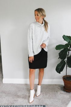 How to Wear White Boots (15 Outfit Ideas) White Ankle Boots Red Dress, White Boots Outfit Fall, Ankle Boots Outfit Ideas, White Ankle Boots Outfit, Long Sleeve Dress Outfit, Ankle Boots Outfit, Boots Outfit Ideas, Cute Blue Dresses