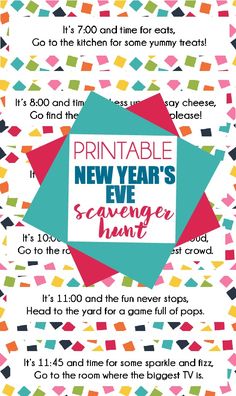 the new year's eve scavenger hunt is on display in this poster