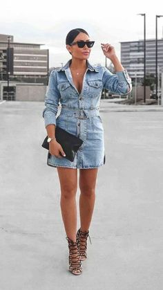 Jean Dress Outfit Summer, Denim Dress Outfit Spring, Denim Dress Outfit Summer, Jean Dress Outfit, Demin Outfit, Jeans Dress Outfit, Royal Blue Outfits, Spring Outfits Dresses