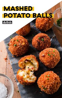 baked mashed potato balls on a baking sheet