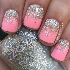 Neon Pink Nails, Grey Nail Designs, Silver Glitter Nails, Nails Yellow, Nail Art Glitter, French Manicure Nails, Manicure Gel, Pink Nail Art, Best Nail Art Designs