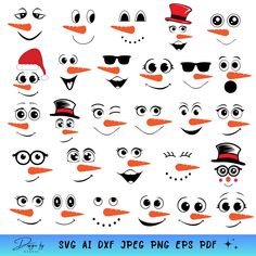 an assortment of cartoon faces with different expressions, including the eyes and nose for each character