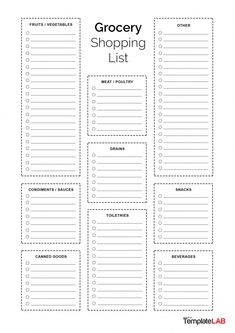 the grocery shopping list is shown in black and white with lines on it, as well as