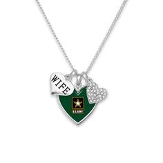 This Custom U.S. Army 3 Charm Necklace for Wife is a great gift for ARMY wives. This Army necklace is hypoallergenic and free from lead, nickel, and cadmium. This piece of Army jewelry is sterling plated, then coated with an anti-tarnish formula.Material: Sterling plated with pewter charmsIncludes: 1 NecklaceMade in: Assembled in the Broken Arrow, Oklahoma, USA – By a group of working mothers.Color: SilverSize: 18 inPackaging: Black Card (BOUTIQUE STYLE)Care: Use silver cleaner solution to clean Army Necklace, Broken Arrow Oklahoma, Army Wives, Silver Cleaner, Broken Arrow, Black Card, Boutique Style, Jewelry For Her, Oklahoma