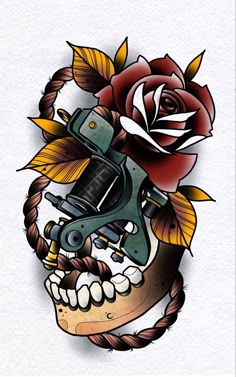 New School Tattoo Machine Designs, Tattoo Machine Tattoo Design, Machine Tattoo Design, Neotrad Tattoo Design, Neo Trad Tattoo Design, Traditional Tattoo Machine, Neo Traditional Tattoo Design, Tattoo Machine Drawing, Traditional Tattoo Reference