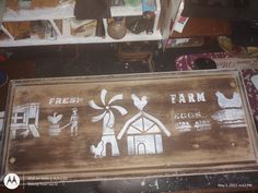 Farm Fresh Eggs Farm Eggs, Repurposed Wood, Table Tray, Stencil Diy, Stenciling, Tray Table, Tray, Wood