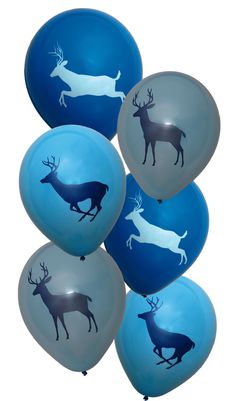 blue and white balloons with deer silhouettes on them