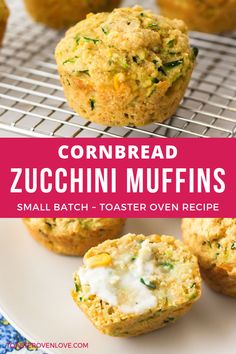 cornbread zucchini muffins on a cooling rack with text overlay