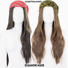 two mannequins with long hair wearing bandanas