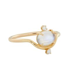 An iridescent moonstone, nestled in an arc-shaped band and flanked by two sparkling diamonds. A Catbird favorite.�See Details for item specifics. White Diamond Ring, Engagement Rings Opal, Pearl Collection, Engagement Rings Sapphire, Ring Collections, Sparkle Diamonds, Conflict Free Diamonds, Opal Rings, Metal Rings