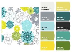 the color scheme for an extra white and yellow wallpaper with flowers in different colors