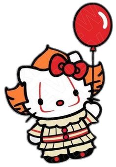 an image of a hello kitty holding a red balloon