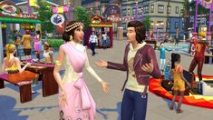 an animated image of two people talking to each other in front of a carnival attraction