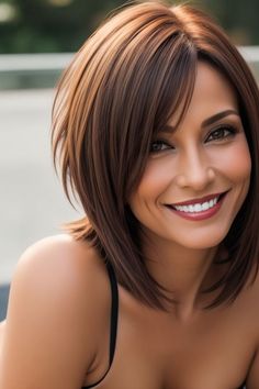 Short 2024 Hair, Hairstyles With Flipped Out Ends, Medium Wispy Haircuts, Medium Bob Hairstyles Shoulder Length, Medium Length Hairstyles For Fine Hair, Shoulder Length Hair For Round Faces, Chin Length Bob With Layers, Short Hairstyle Women, Rambut Brunette