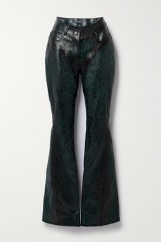 One look at the contouring seams on these pants and any fan knows they're from Mugler. Made from panels of snake-effect leather, they have a V-shaped waist and skinny-legs that kick out to dramatic, flared hems. Studded Leather Pants, Stylist Closet, Mugler Pants, Snake Pants, Luxury Wishlist, Dream Wishlist, Clothing Wishlist, Leopard Pants, Flared Pants