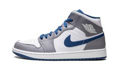 Retro Jordans, Air Jordan 1 Mid White, Jordan 1 Mid White, Original Air Jordans, Blue Jordans, Jordan Grey, Nike Air Jordan 1 Mid, Cement Gray, Jordan Sneakers