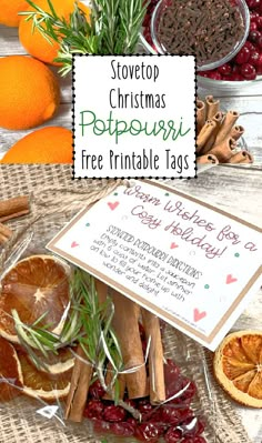 an orange and cranberry christmas tree is shown with the words stovetop christmas peppouri free printable tags