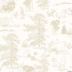 a wallpaper with winnie the pooh and other animals in beige on white background