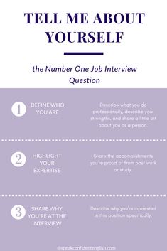 the number one job interview question you've ever heard infographical poster with text that says tell me about yourself