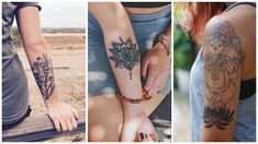 three different images of people with tattoos on their arms and arm, both showing the same woman's tattoo