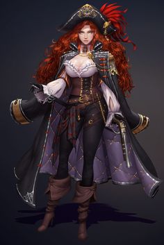 a red haired woman dressed as a pirate