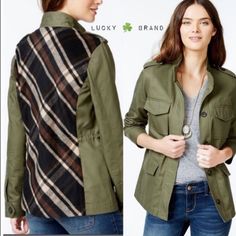 New Lucky Brand-Womens-Army-Green-Military-Utility-Surplus-Jacket Sz Xs Olive Green Jacket, Green Utility Jacket, Fall Plaid, Olive Green Color, Plaid Jacket, Utility Jacket, Green Jacket, Cinched Waist, Military Fashion