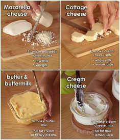 the steps to making cheese spread on a cutting board