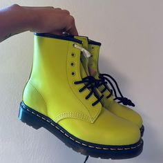 Nwt Size 7 Smooth Leather. Yellow Fitted Boots With Round Toe, Yellow Lace-up Casual Boots, Casual Yellow Boots, Yellow Leather Ankle-high Boots, Yellow Ankle-high Spring Boots, Yellow Leather Spring Boots, Yellow Closed Toe Boots For Spring, Spring Yellow Leather Boots, Casual Yellow Closed Toe Boots