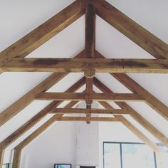 a room that has some wooden beams in it