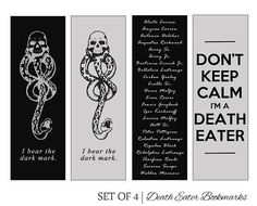 three bookmarks with different designs on them, one in black and the other in white