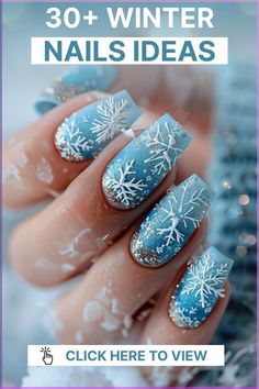 Winter Nail Designs Gel, Blue Snowflake Nails Acrylic, Winter Nails Art, Snowflake Nail Design, Classy Nail Art Ideas, Nails Art Ideas, Winter Manicure, Fall Nail Trends, Nail Design Inspiration