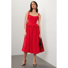 Red (100% Linen). Casual dress. Square neck. Tie closure. 48" from shoulder to hemline. Imported. Linen Casual Dress, Dress Square Neck, Red Midi, Linen Casual, Rent The Runway, Minimal Jewelry, Red Midi Dress, Closet Designs, Strappy Heels