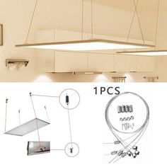 an overhead lighting fixture is shown in three different views, including the light fixture and wiring