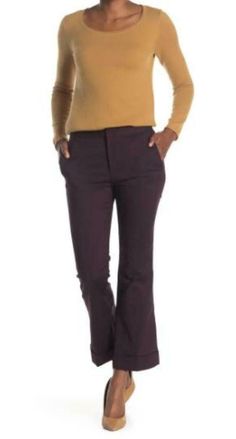 Club Monaco Womens 00 Port Wine Cropped Kick Flare Pants Roll Cuff Ponte Club Monaco Cropped Kick Pants   Womens Size 00   New with tags. MSRP is $179.50   Port (deep purple) color   13.5" across the waist and nearly 27" inseam   N BOX 118   SIZE INFO True to size. DETAILS & CARE A sleek pair of cropped pants get elevated with a cuffed, flare hem. - Zip fly with hook and bar button closure - Front slash pockets and back welt pockets - Cropped flare hem with a cu Workwear Stretch Pants With Cuffed Ankles, Cuffed Ankle Workwear Pants For Fall, Fall Workwear Pants With Cuffed Ankles, Stretch Pants With Cuffed Ankles For Work, Stretch Workwear Pants With Cuffed Ankles, Fitted Bottoms With Cuffed Ankles For Fall, Fall Stretch Pants With Cuffed Ankles, Stretch Pants With Cuffed Ankles For Fall, Fitted Pants With Cuffed Ankles For Fall