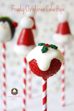 christmas cake pops with santa hats and candy canes