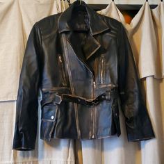 Never Worn, Distressed Black Motorcycle Jacket. Size Xlg. Sipper Cuffs On Sleeves, Two Side Pockets. Two Chest Pockets And One Inside Chest Pocket. Brown Post-apocalyptic Outerwear For Fall, Black Motorcycle Jacket, Black Motorcycle, Leather Motorcycle Jacket, Leather Jackets, Lambskin Leather, Chest Pocket, Motorcycle Jacket, Black And Brown