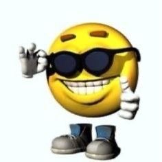 a smiley face wearing sunglasses giving the peace sign