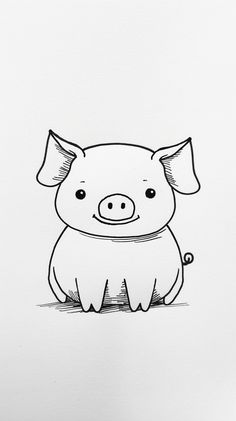 a black and white drawing of a pig with big ears on it's head