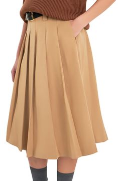 This polished pocketed midi skirt is crafted with crisp pleats for graceful movement. Hidden back-zip closure Side-seam pockets Lined 80% Tencel® lyocell, 16% rayon, 4% spandex Tencel lyocell is a sustainably produced fiber made with closed-loop processing Hand wash, dry flat Imported Graceful Movement, English Factory, Pleated Midi Skirt, Midi Skirt, Nordstrom, Hand Wash, Size Large, Spandex, Skirt