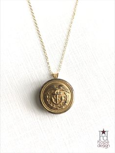 This military button necklace bears a vintage US Coast Guard (USCG) uniform button centerpiece. This gold-tone setting is strung on a 14K Gold Filled, 18-inch chain with c-clasp. This military jewelry makes the perfect military gift for any coastie, their wife, mom, or girlfriend. This piece was hand-crafted by a milit Military Jewelry, Navy Girlfriend, Dandelion Necklace, Military Girlfriend, Military Gift, Army Wives, Military Marines, Hope Design, Military Kids