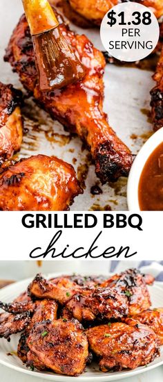 grilled bbq chicken with barbecue sauce on the side and $ 1 98 serving