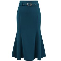 Keep your look professional and stylish in this fishtail skirt from Hobemty. Featuring a high waist, ruffle hem, stretchy fabric, belted, and midi length, this skirt is perfect for various occasions. Pair it with solid shirts and high heels for a chic office look. Focused on ladies' semi-formal wear, it can be a perfect addition to almost any outfit from formal to daily wear. Great for work, meetings, office, businesses, parties, cocktails, weddings, casual, daily dressing, and more. Fitted Flare Blue Skirt, Blue Fitted Flare Skirt, High Waist Fitted Belted Skirt, Fitted Belted Flared Skirt Bottoms, Fitted Belted Flared Skirt, Fitted Flare Skirt In Solid Color, Solid Fitted Flare Skirt, Solid Flared Fitted Skirt, Solid Color Fitted Flare Skirt